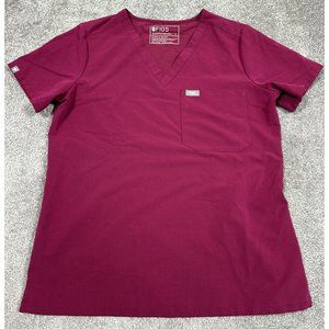 Figs Women's V-Neck Scrub Top in Dark Pink